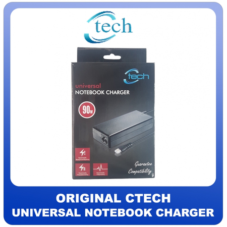 Γνήσια Original CTECH Universal Notebook Charger Φορτιστής Λάπτοπ 90W Black Μαύρο Blister