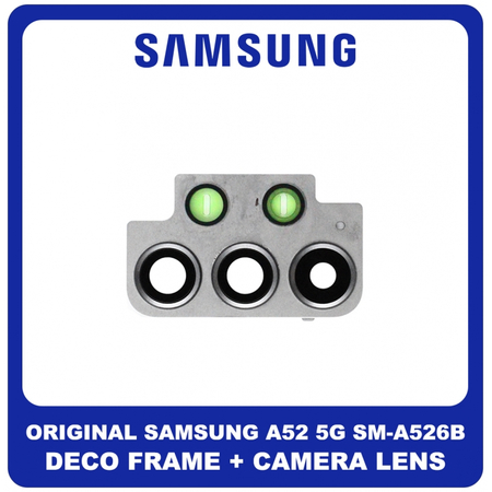 Γνήσια Original Samsung Galaxy A52 5G (SM-A526B, SM-A526B/DS) Deco Camera Frame Πλαίσιο Κάμερας + Camera Lens Τζαμάκι Κάμερας Black Μαύρο GH98-46287A (Service Pack By Samsung)