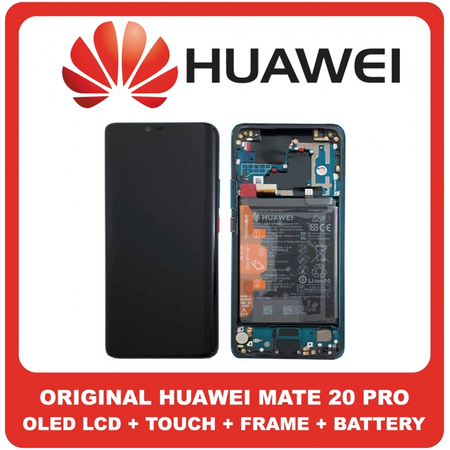 Γνήσια Original Huawei Mate 20 Pro, Mate20 Pro (LYA-L09, LYA-L29, LYA-AL00) OLED LCD Display Screen Assembly Οθόνη + Touch Screen Digitizer Μηχανισμός Αφής + Frame Bezel Πλαίσιο Σασί Battery Μπαταρία 02352GGB Green Πράσινο (Service Pack By Huawei)