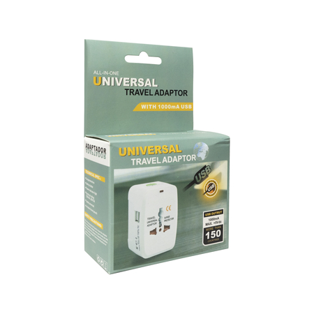 Universal Travel Adapter - Charger no Brand, 2xusb, 1.0a, Eu/us/uk/au to Eu/us/uk/au, 220v, White - 17708