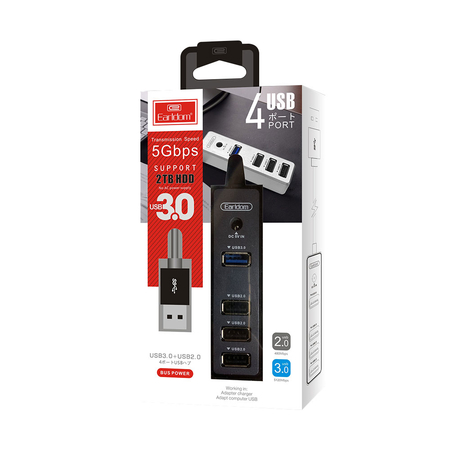 Usb hub Earldom Hub07, usb 3.0, 4 Θύρες, Μαυρο - 40172