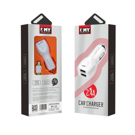 Φορτιστη Πρίζας Αυτοκινήτου, εμυ my-112, 5v 2.4α, Universal, 2xusb, Lightning (Iphone 5/6/7) Καλώδιο - 14439