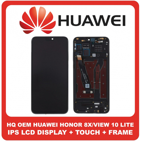 HQ OEM Συμβατό Για Huawei Honor 8X, Honor View 10 Lite (JSN-LX1, JSN-L21, JSN-L42) IPS LCD Display Screen Assembly Οθόνη + Touch Screen Digitizer Μηχανισμός Αφής + Frame Bezel Πλαίσιο Σασί  Black Μαύρο (Grade AAA+++)