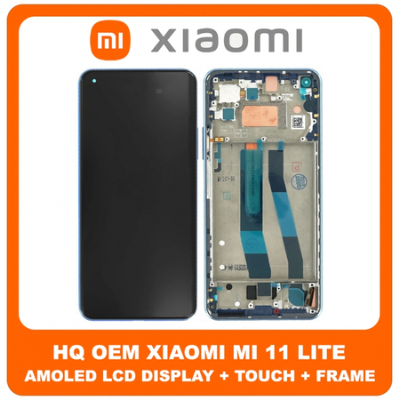 HQ OEM Συμβατό Για Xiaomi Mi 11 Lite (M2101K9AG, M2101K9AI) / 11 Lite 5G (M2101K9G) / 11 Lite 5G NE (2109119DG) AMOLED LCD Display Screen Assembly Οθόνη + Touch Screen Digitizer Μηχανισμός Αφής + Frame Bezel Πλαίσιο Σασί Bubblegum Blue Μπλε (Premium A+)