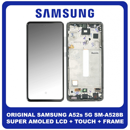 Γνήσια Original Samsung Galaxy A52s 5G (SM-A528B, SM-A528B/DS) Super AMOLED LCD Display Screen Assembly Οθόνη + Touch Screen Digitizer Μηχανισμός Αφής + Frame Bezel Πλαίσιο Σασί Black Μαύρο GH82-26861A (Service Pack By Samsung)