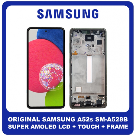 Γνήσια Original Samsung Galaxy A52s 5G (SM-A528B, SM-A528B/DS) Super AMOLED LCD Display Screen Assembly Οθόνη + Touch Screen Digitizer Μηχανισμός Αφής + Frame Bezel Πλαίσιο Σασί Awesome Mint Green Πράσινο GH82-26861E (Service Pack By Samsung)