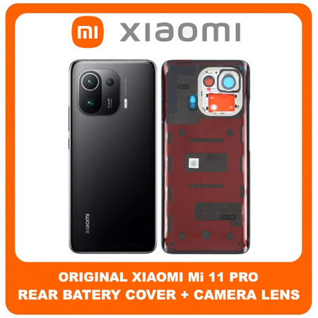 Γνήσια Original Xiaomi Mi 11 Pro, Mi 11Pro (M2102K1AC) Rear Back Battery Cover Πίσω Κάλυμμα Καπάκι Πλάτη Μπαταρίας + Camera Lens Τζαμάκι Κάμερας Black Μαύρο (Service Pack By Xiaomi)