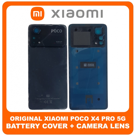 Γνήσια Original Xiaomi Poco X4 Pro 5G (2201116PG) Rear Back Battery Cover Πίσω Κάλυμμα Καπάκι Μπαταρίας + Camera Frame + Camera Lens Black Μαύρο (Service Pack By Xiaomi)