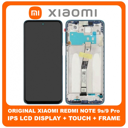 Γνήσια Original Xiaomi Redmi Note 9s, Note9s (M2003J6A1G), Note 9 Pro, Note 9Pro (M2003J6B2G) IPS LCD Display Screen Assembly Οθόνη + Touch Screen Digitizer Μηχανισμός Αφής + Frame Bezel Πλαίσιο Σασί Aurora Blue Μπλε 560003J6A100 (Service Pack By Xiaomi)