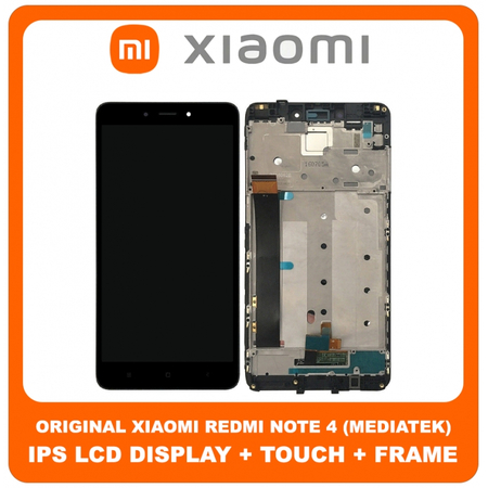 Γνήσια Original Xiaomi Redmi Note 4 (MediaTek) (2016100) IPS LCD Display Screen Assembly Οθόνη + Touch Screen Digitizer Μηχανισμός Αφής + Frame Bezel Πλαίσιο Σασί  Black Μαύρο (Service Pack By Xiaomi)