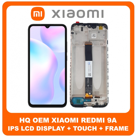 HQ OEM For Xiaomi Redmi 9A (M2006C3LG) / Redmi 9C (M2006C3MG) / Redmi 9C NFC (M2006C3MNG) / Redmi 9AT (M2006C3LVG) / Redmi 10A (220233L2C) IPS LCD Display Screen Assembly Οθόνη + Touch Screen Digitizer Μηχανισμός Αφής + Frame Bezel Πλαίσιο Σασί  Black Μαύρο (Premium A+)