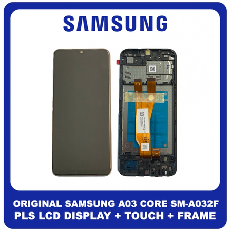 Γνήσια Original Samsung Galaxy A03 Core (SM-A032F, SM-A032F/DS, SM-A032M) PLS LCD Display Screen Assembly Οθόνη + Touch Screen Digitizer Μηχανισμός Αφής + Frame Bezel Πλαίσιο Σασί  Black Μαύρο GH81-21711A (Service Pack By Samsung)