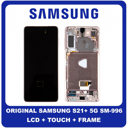 Original Γνήσιο Samsung Galaxy S21+ S21 Plus 5G 2021 G996 (G996B, G996B/DS) AMOLED LCD Display Screen Assembly Οθόνη + Touch Screen Digitizer Μηχανισμός Αφής + Frame Bezel Πλαίσιο Σασί Violet Μωβ GH82-24554B GH82-24553B (Service Pack By Samsung)