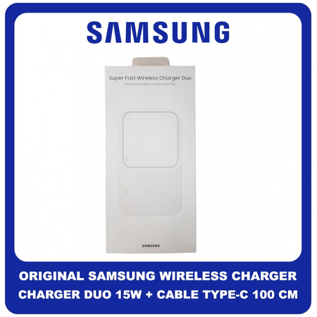Γνήσια Original Samsung Wireless Charger Duo 15W, EP-P5400TWE Ασύρματος Φορτιστής + Cable Καλώδιο Type-C To Type-C 100CM White Άσπρο EP-P5400TWEGEU (Service Pack By Samsung)