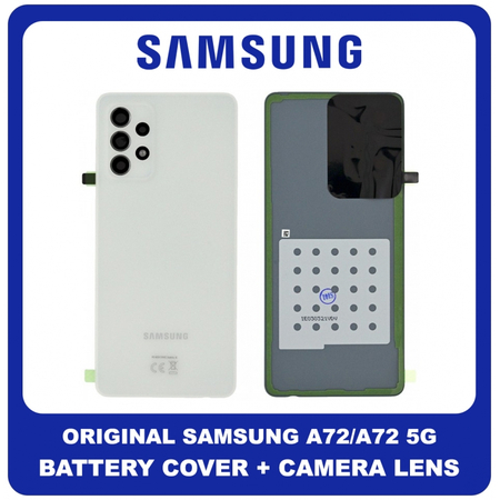 Γνήσια Original Samsung Galaxy A72 (SM-A725F, SM-A725F/DS), Galaxy A72 5G (SM-A726B, SM-A726B/DS) Rear Back Battery Cover Πίσω Κάλυμμα Καπάκι Πλάτη Μπαταρίας + Camera Lens Τζαμάκι Κάμερας Awesome White Άσπρο GH82-25448D (Service Pack By Samsung)