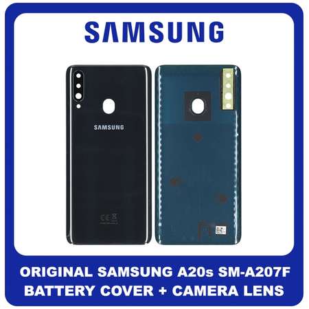 Γνήσια Original Samsung Galaxy A20s, Galaxy A 20s (SM-A207F, SM-A207M, SM-A2070) Rear Back Battery Cover Πίσω Κάλυμμα Καπάκι Πλάτη Μπαταρίας + Camera Lens Τζαμάκι Κάμερας Black Μαύρο GH81-19446A (Service Pack By Samsung)