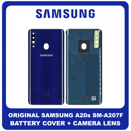 Γνήσια Original Samsung Galaxy A20s, Galaxy A 20s (SM-A207F, SM-A207M, SM-A2070) Rear Back Battery Cover Πίσω Κάλυμμα Καπάκι Πλάτη Μπαταρίας + Camera Lens Τζαμάκι Κάμερας Blue Μπλε GH81-19447A (Service Pack By Samsung)