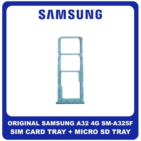 Γνήσια Original Samsung Galaxy A32 4G (SM-A325F, SM-A325F/DS, SM-A325M, SM-A325N) SIM Card Tray + Micro SD Tray Slot Υποδοχέας Βάση Θήκη Κάρτας SIM Awesome Blue Μπλε GH98-46409C​ (Service Pack By Samsung)