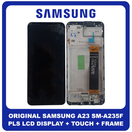 Γνήσια Original Samsung Galaxy A23, GalaxyA23 (SM-A235F, SM-A235F/DS) PLS LCD Display Screen Assembly Οθόνη + Touch Screen Digitizer Μηχανισμός Αφής + Frame Bezel Πλαίσιο Σασί Black Μαύρο GH82-28563A (Service Pack By Samsung)