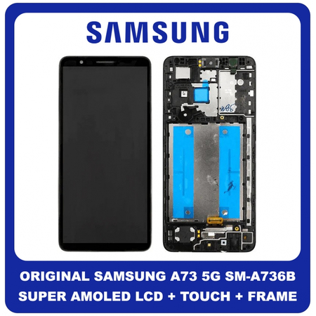 Γνήσια Original Samsung Galaxy A73 5G, GalaxyA73 5G (SM-A736B, SM-A736B/DS) Super AMOLED LCD Display Screen Assembly Οθόνη + Touch Sreen Digitizer Μηχανισμός Αφής + Frame Bezel Πλαίσιο Σασί Black Μαύρο GH82-28884A GH82-28686A (Service Pack By Samsung)