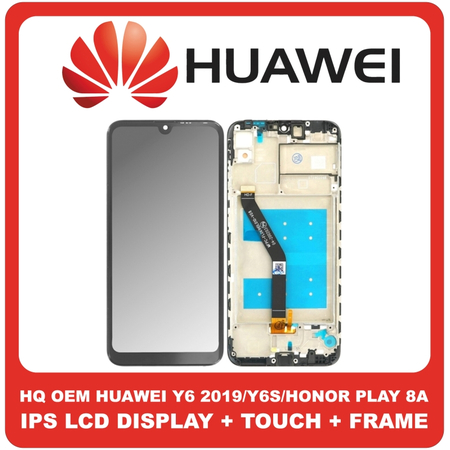 HQ OEM Συμβατό Για Huawei Y6 2019 (MRD-LX1F), Y6s 2019 (JAT-LX3), Honor Play 8A (JAT-L09) IPS LCD Display Screen Assembly Οθόνη + Touch Screen Digitizer Μηχανισμός Αφής + Frame Bezel Πλαίσιο Σασί Black Μαύρο Without Logo (Grade AAA+++)