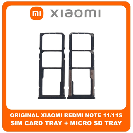 Γνήσια Original Xiaomi Redmi Note 11 (2201117TG, 2201117TI), Redmi Note 11S (2201117SG, 2201117SI) SIM Card Tray + Micro SD Tray Slot Υποδοχέας Βάση Θήκη Κάρτας SIM  Graphite Gray Μαύρο (Service Pack By Xiaomi)