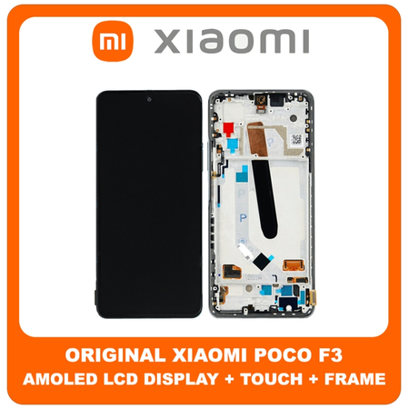 Γνήσια Original Xiaomi Poco F3, PocoF3 (M2012K11AG) AMOLED LCD Display Screen Assembly Οθόνη + Touch Digitizer Μηχανισμός Αφής + Frame Bezel Πλαίσιο Σασί Night Black 560003K11A00 (Service Pack By Xiaomi)