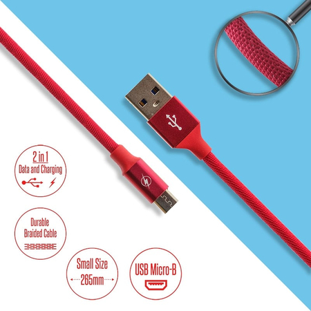 Καλώδιο Φόρτισης-Δεδομένων Micro usb 26cm Κόκκινο