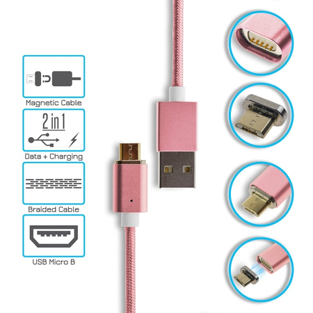 Μαγνητικό Καλώδιο Φόρτισης-Δεδομένων Micro usb ροζ