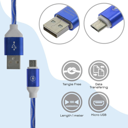 Πλεκτό Καλώδιο Φόρτισης - Δεδομένων Micro usb Blue 1m