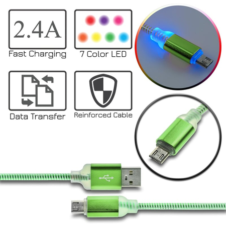 Led Καλώδιο Φόρτισης - Δεδομένων Micro usb Green-White