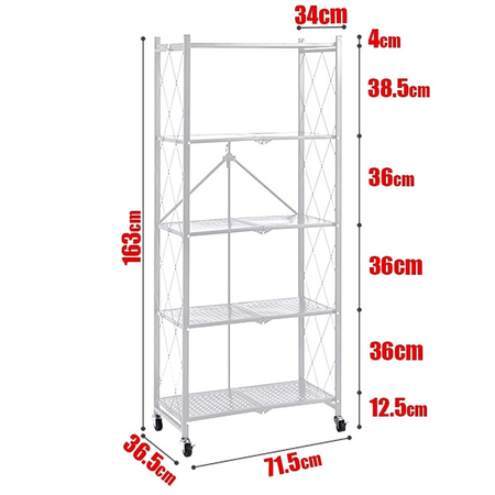 Τροχήλατη Ραφιέρα 5 Επιπέδων 163x71cm Λευκό