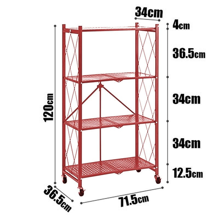 Τροχήλατη Ραφιέρα 4 Επιπέδων 120x71 Κόκκινο