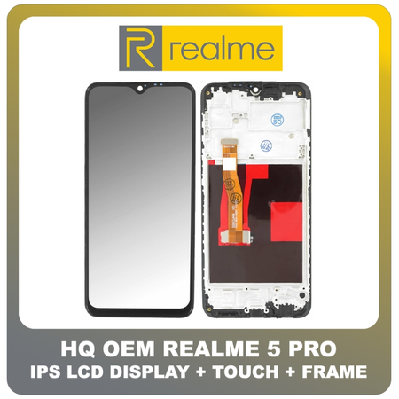 HQ OEM Συμβατό Για Realme 5 Pro , Realme 5Pro (RMX1971, RMX1973) IPS LCD Display Screen Assembly Οθόνη + Touch Screen Digitizer Μηχανισμός Αφής + Frame Bezel Πλαίσιο Σασί Black Μαύρο (Grade AAA+++)