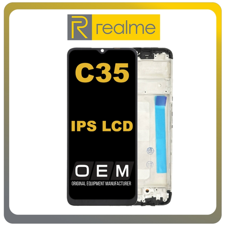 HQ OEM Συμβατό Για Realme C35, RealmeC35 (RMX3511) IPS LCD Display Screen Assembly Οθόνη + Touch Screen Digitizer Μηχανισμός Αφής + Frame Bezel Πλαίσιο Σασί Glowing Black Μαύρο (Grade AAA+++)