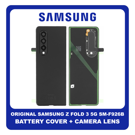 Γνήσια Original Samsung Galaxy Z Fold 3 5G, ZFold 3 5G (SM-F926B, SM-F926B/DS) Rear Back Battery Cover Πίσω Κάλυμμα Καπάκι Πλάτη Μπαταρίας + Camera Lens Τζαμάκι Κάμερας Phantom Black Μαύρο GH82-26312A (Service Pack By Samsung)