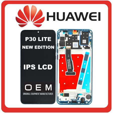 HQ OEM Συμβατό Για Huawei P30 Lite New Edition 2020(Marie-L21BX, MAR-LX2B, HWV33) IPS LCD Display Screen Assembly Οθόνη + Touch Screen Digitizer Μηχανισμός Αφής + Frame Bezel Πλαίσιο Σασί Peacock Blue Μπλε (Grade AAA+++)