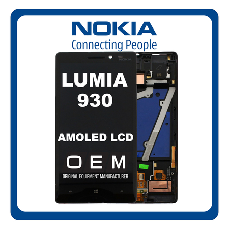 HQ OEM Συμβατό Για Nokia Lumia 930, AMOLED LCD Display Screen Assembly Οθόνη + Touch Screen Digitizer Μηχανισμός Αφής + Frame Bezel Πλαίσιο Σασί Black Μαύρο (Premium A+)