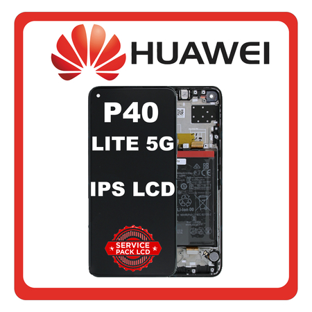 Γνήσια Original Huawei P40 lite 5G, P 40Lite 5G (CDY-NX9A) IPS LCD Display Screen Assembly Οθόνη + Touch Screen Digitizer Μηχανισμός Αφής + Frame Bezel Πλαίσιο Σασί + Battery Μπαταρία Midnight Black Μαύρο 02353SUN (Service Pack By Huawei)