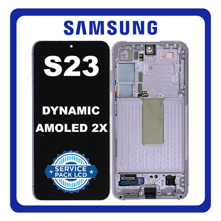 Γνήσια Original Samsung Galaxy S23 (SM-S911B, SM-S911B/DS) Dynamic AMOLED 2X LCD Display Screen Assembly Οθόνη + Touch Screen Digitizer Μηχανισμός Αφής + Frame Bezel Πλαίσιο Σασί Lavender GH82-30481D GH82-30480D (Service Pack By Samsung)