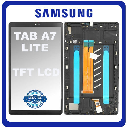 Γνήσια Original Samsung Galaxy Tab A7 Lite Wifi (SM-T220), TFT LCD Display Screen Assembly Οθόνη + Touch Screen Digitizer Μηχανισμός Αφής + Frame Bezel Πλαίσιο Σασί Gray Μαύρο GH81-20638A (Service Pack By Samsung)