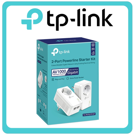 TP-LINK TL-PA7027P KIT v1 Powerline Διπλό για Ενσύρματη Σύνδεση με Passthrough Πρίζα και 2 Θύρες Gigabit Ethernet