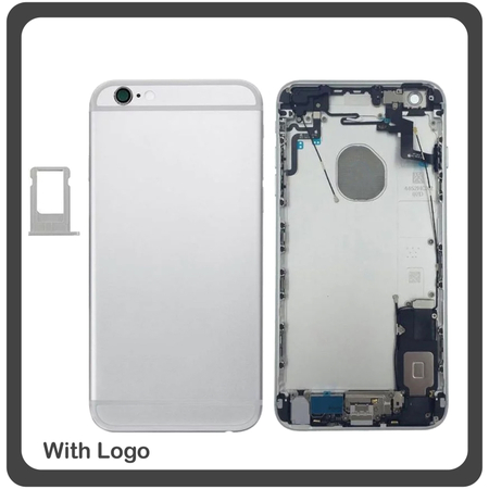 ​OEM HQ Apple Iphone 6s (A1633, A1688, A1691, A1700) Rear Back Battery Cover- Housing Καπάκι Μπαταρίας- Σασί + Πλαινά πλήκτρα Side Keys + Θήκη Κάρτας Sim Holder Silver (Premium A+)
