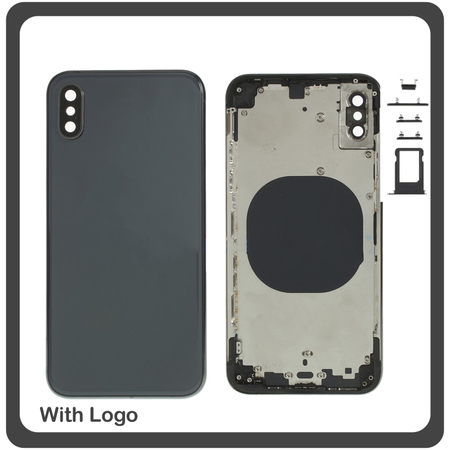 OEM HQ Apple Iphone XS, IphoneXS (A2097, A1920, A2100, A2098) Back Battery Cover- Housing Καπάκι Μπαταρίας- Σασί + Πλαινά πλήκτρα Side Keys + Θήκη Κάρτας Sim Holder Black (Grade AAA+++)