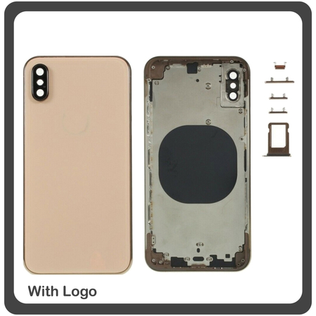 OEM HQ Apple Iphone XS, IphoneXS (A2097, A1920, A2100, A2098) Back Battery Cover- Housing Καπάκι Μπαταρίας- Σασί + Πλαινά πλήκτρα Side Keys + Θήκη Κάρτας Sim Holder Gold (Grade AAA+++)