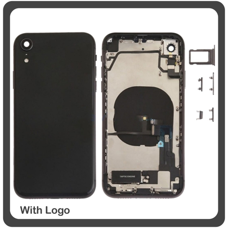OEM HQ Apple Iphone XR, IphoneXR (A2105 A1984 A2107 A2108 A2106) Back Battery Cover- Housing Καπάκι Μπαταρίας- Σασί + Πλαινά πλήκτρα Side Keys + Θήκη Κάρτας Sim Holder Black (Grade AAA+++)