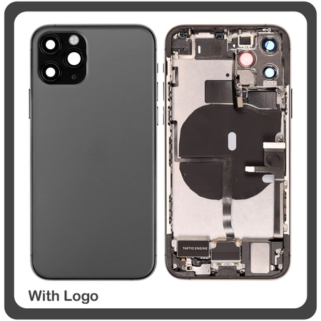 HQ OEM Apple Iphone 11 Pro Max, Iphone11 Pro Max (A2218, A2161, A2220)​ BACK BATTERY COVER MIDDLE FRAME- HOUSING ΚΑΠΑΚΙ ΜΠΑΤΑΡΙΑΣ- ΣΑΣΙ + ΠΛΑΙΝΑ ΠΛΗΚΤΡΑ SIDE KEYS + ΘΗΚΗ ΚΑΡΤΑΣ SIM HOLDER BLACK (Grade AAA+++)