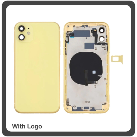 HQ OEM Apple Iphone 11, Iphone11 (A2221, A2111, A2223) BACK BATTERY COVER MIDDLE FRAME- HOUSING ΚΑΠΑΚΙ ΜΠΑΤΑΡΙΑΣ- ΣΑΣΙ + ΠΛΑΙΝΑ ΠΛΗΚΤΡΑ SIDE KEYS + ΘΗΚΗ ΚΑΡΤΑΣ SIM HOLDER YELLOW (Grade AAA+++)