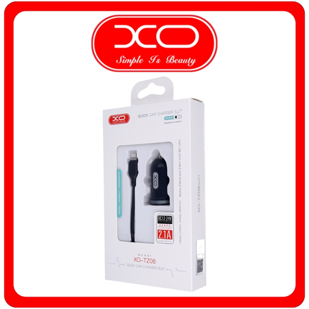 XO Φορτιστής Αυτοκινήτου Μαύρος Συνολικής Έντασης 2.1A Γρήγορης Φόρτισης με μία Θύρα USB μαζί με Καλώδιο Lightning TZO8-LIGHT
