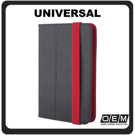 Θήκη Book Universal, Leather Δερματίνη For Tablets 7-8" Flip Cover Black-Red